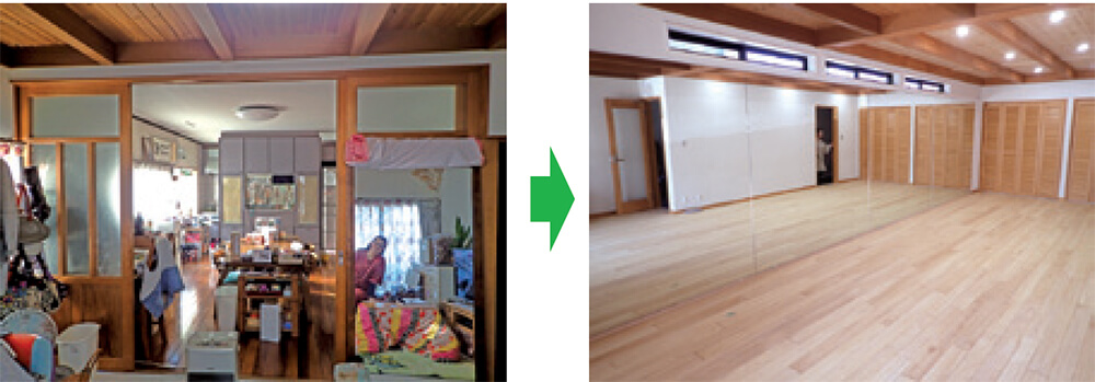 居間とダイニングキッチンをワンルームにリフォームして、習い事スタジオとして使えるようになりました。